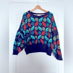 Molly Bracken Eclectic Print Balloon Sleeve Sweater | Size L/XL